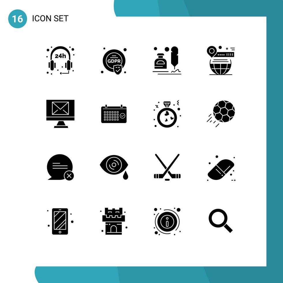 16 Universal Solid Glyph Signs Symbols of compose globe erite world map Editable Vector Design Elements