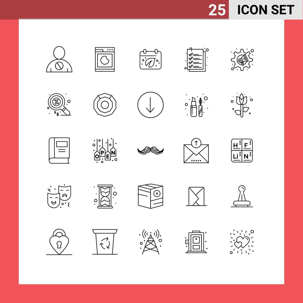 25 Universal Line Signs Symbols of marketing list clean checkout calender Editable Vector Design Elements