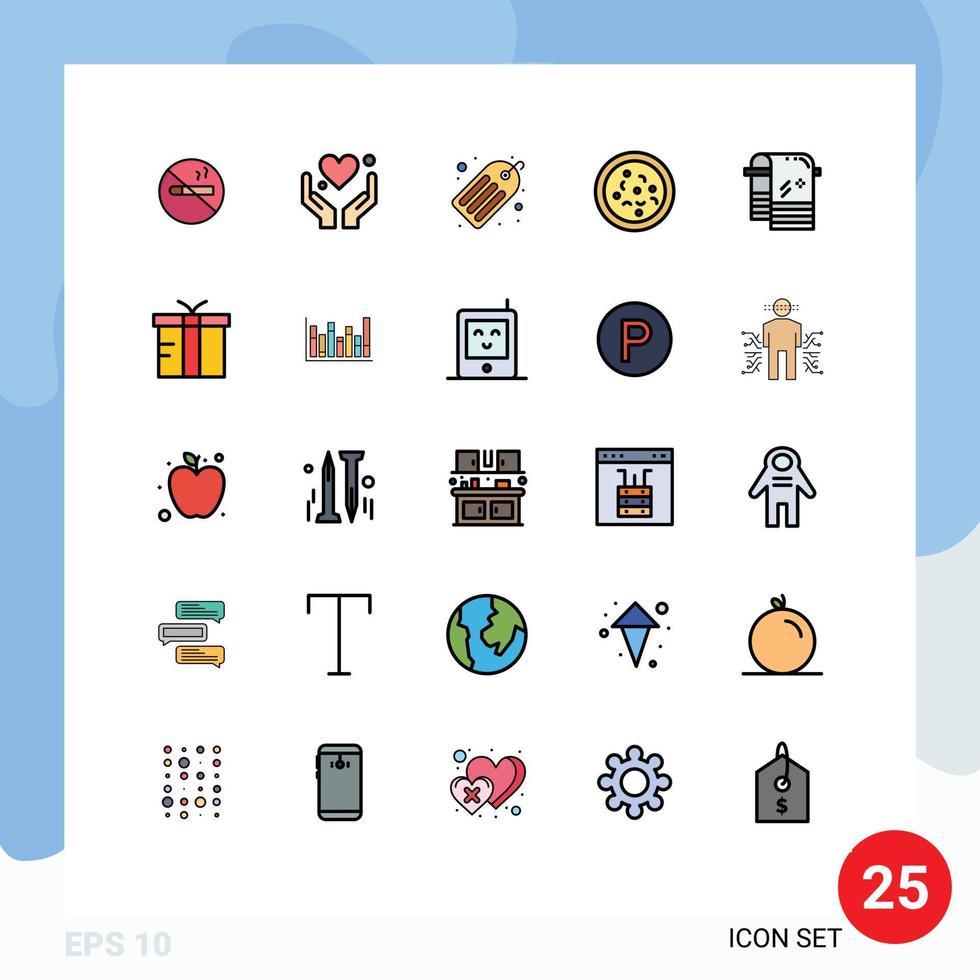 conjunto de 25 iconos de interfaz de usuario modernos signos de símbolos para palabras clave de baño de toalla comer pizza elementos de diseño vectorial editables vector