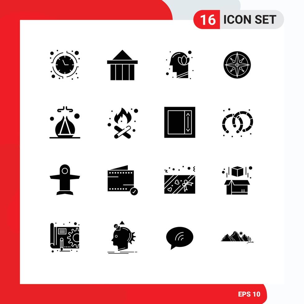 Modern Set of 16 Solid Glyphs and symbols such as navigator location greece compass human Editable Vector Design Elements