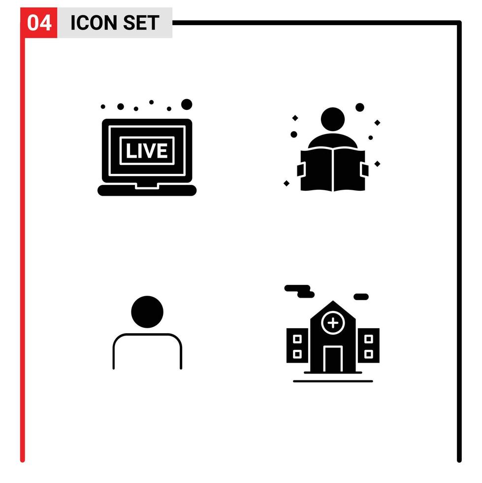 Editable Vector Line Pack of 4 Simple Solid Glyphs of broadcasting profile education study user Editable Vector Design Elements