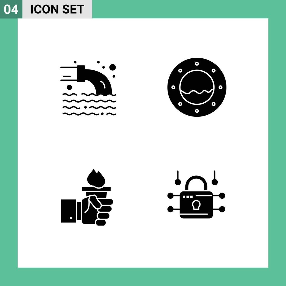 Modern Set of 4 Solid Glyphs Pictograph of pipe leader sewage water olympic Editable Vector Design Elements
