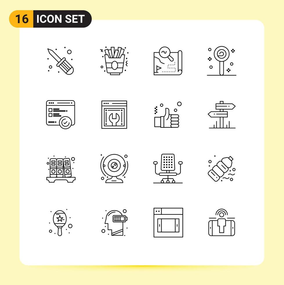 Stock Vector Icon Pack of 16 Line Signs and Symbols for testing development travel sweet halloween Editable Vector Design Elements