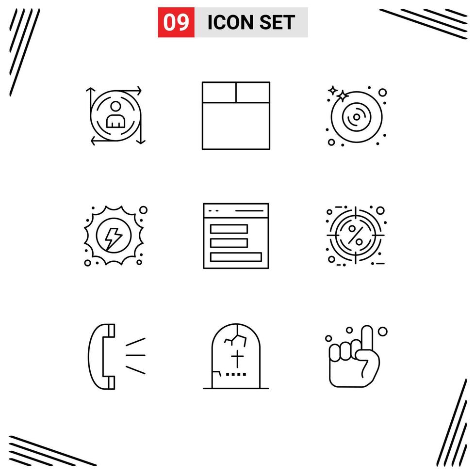 Modern Set of 9 Outlines and symbols such as user contact multimedia communication hydro Editable Vector Design Elements