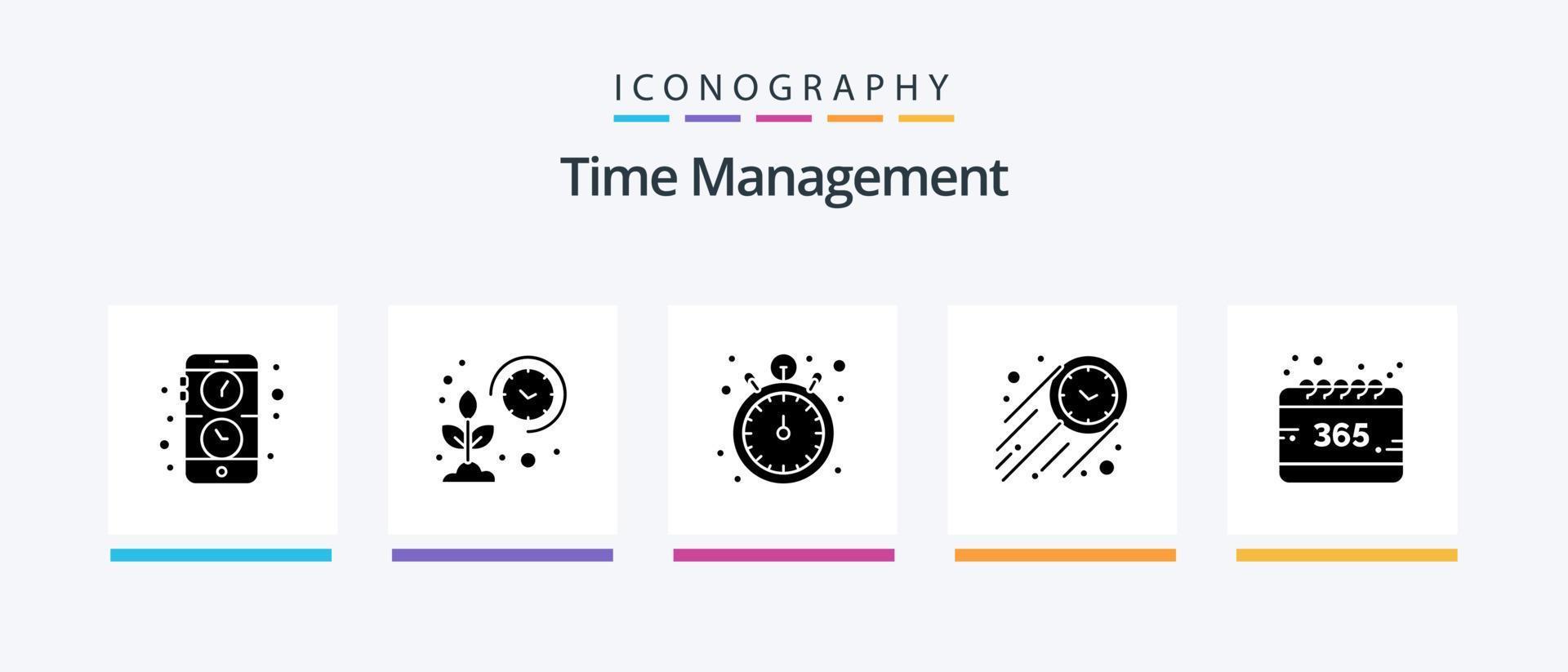 paquete de iconos de glifo 5 de gestión del tiempo que incluye todo. cronógrafo. elegante. velocidad. mirar. diseño de iconos creativos vector