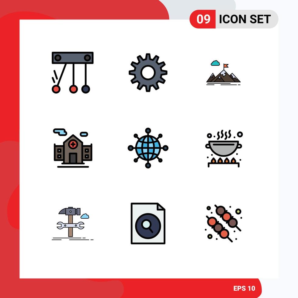 Set of 9 Modern UI Icons Symbols Signs for network room business building target Editable Vector Design Elements