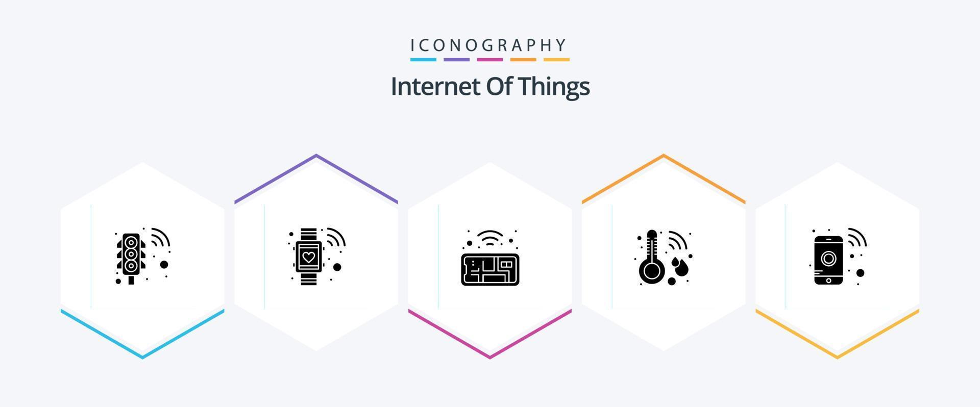 Internet Of Things 25 Glyph icon pack including smart phone. mobile. map. weather. temperature vector