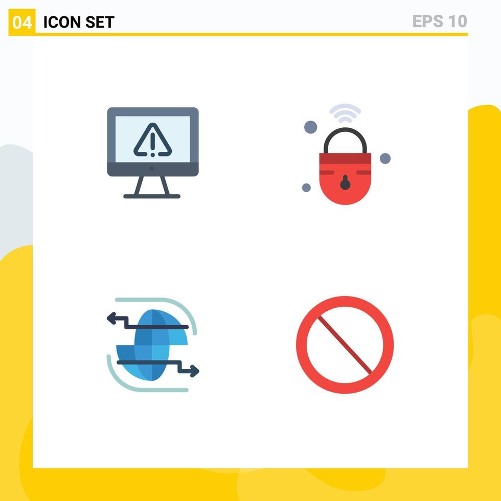 Modern Set of 4 Flat Icons Pictograph of computer wifi internet iot globe Editable Vector Design Elements