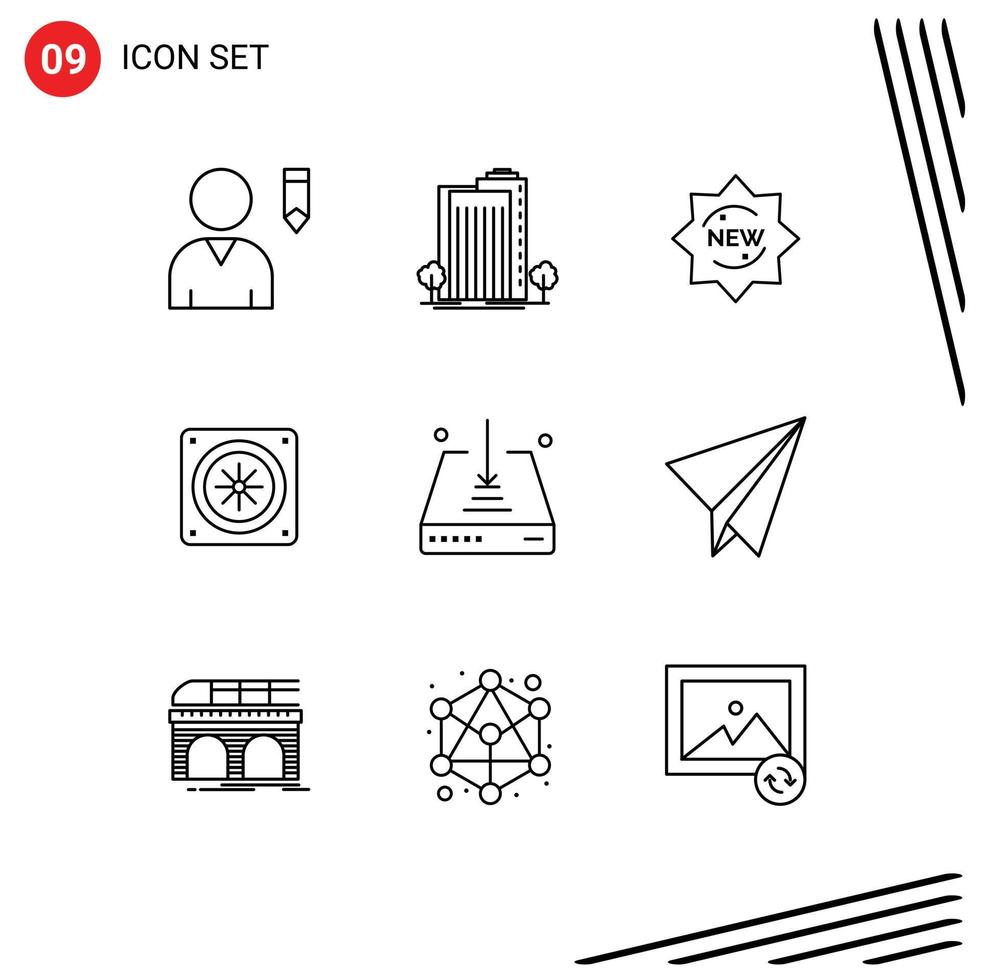 Group of 9 Modern Outlines Set for download arrow new fan computer Editable Vector Design Elements
