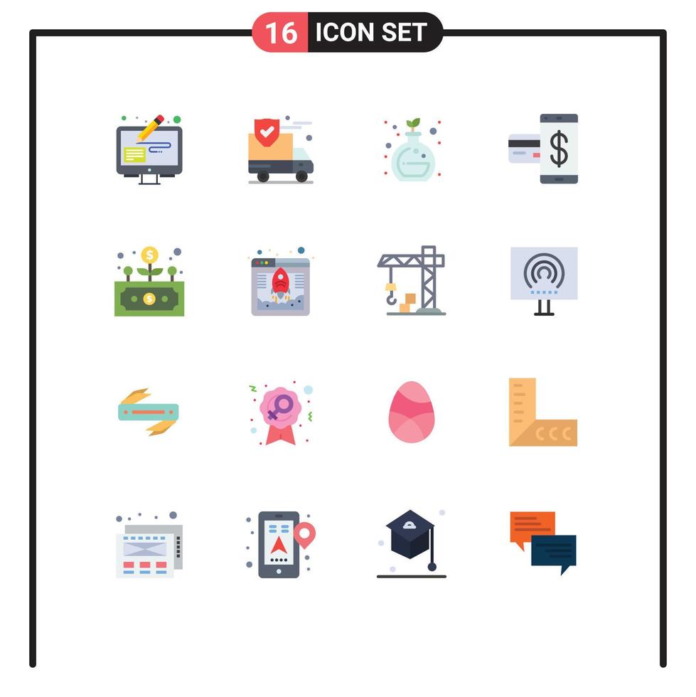 Group of 16 Flat Colors Signs and Symbols for development payment chemistry financial cashless Editable Pack of Creative Vector Design Elements