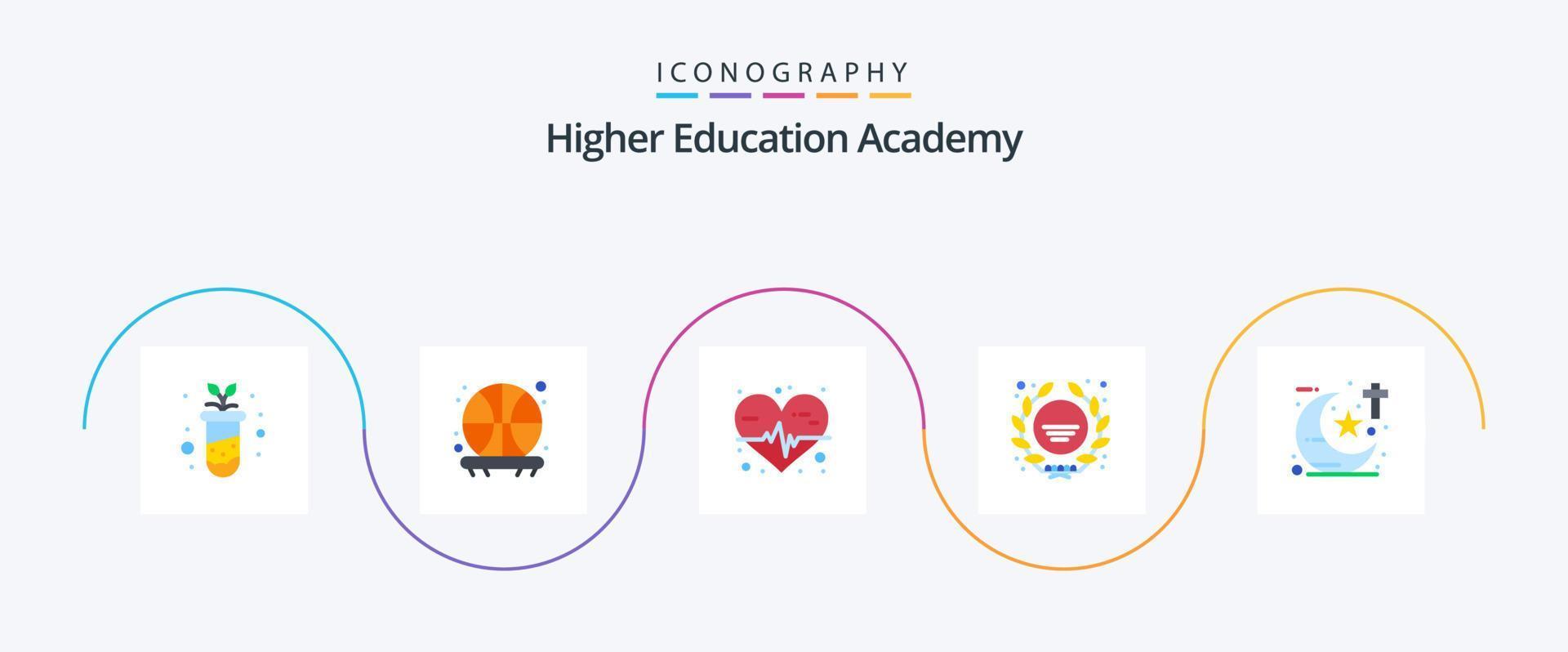 Academy Flat 5 Icon Pack Including theology. religious. heart rate. religion. star vector