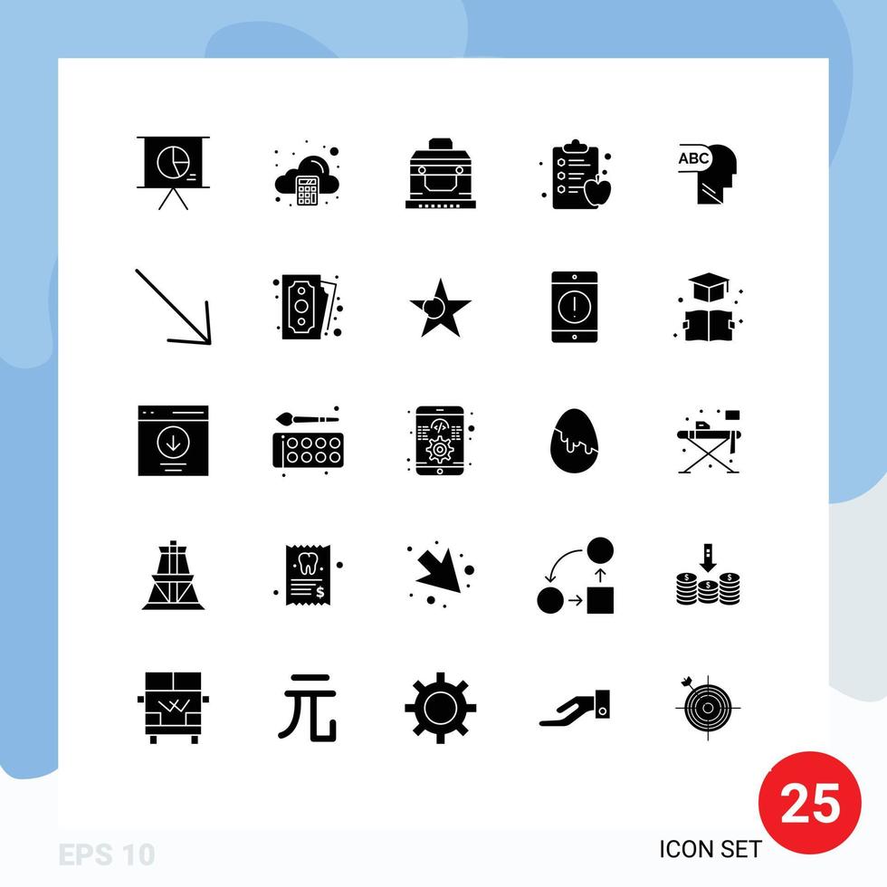 Universal Icon Symbols Group of 25 Modern Solid Glyphs of right Layer bandit health clipboard apple Editable Vector Design Elements