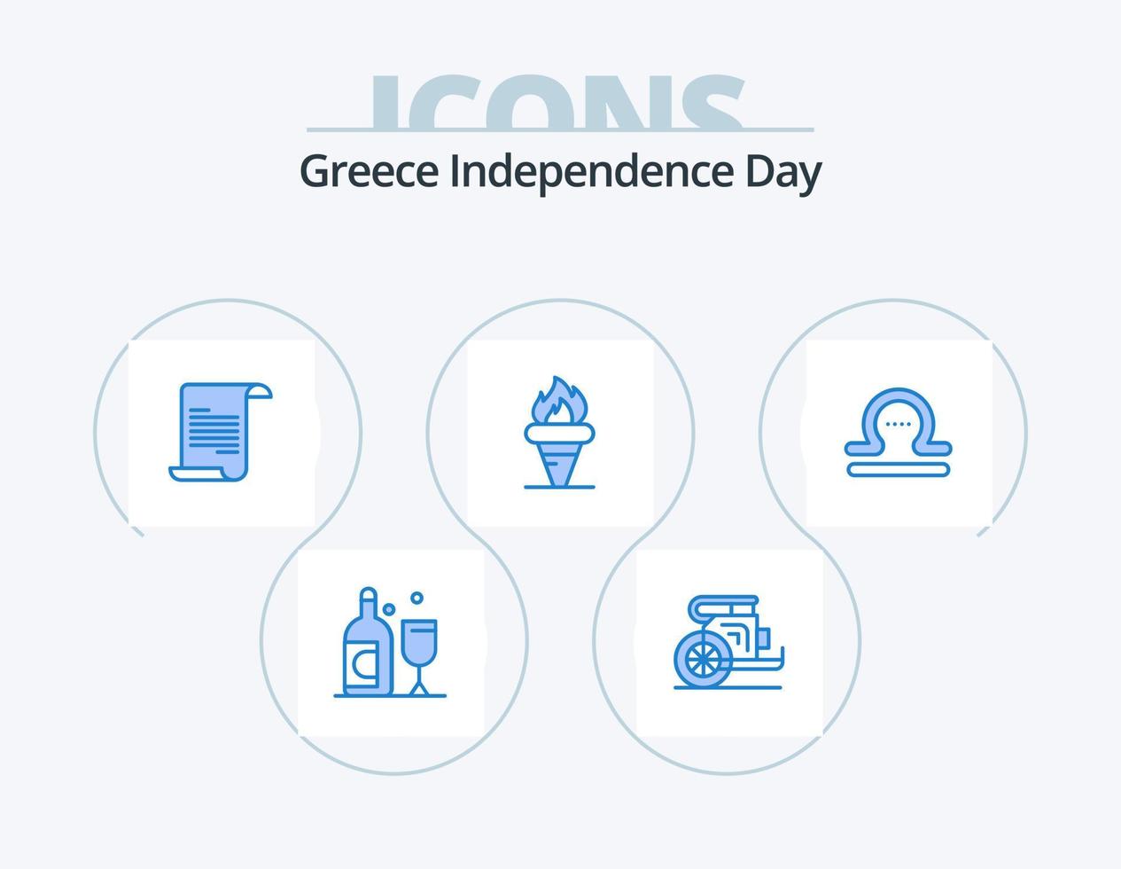 Greece Independence Day Blue Icon Pack 5 Icon Design. libra. olympic. file. holding. games vector