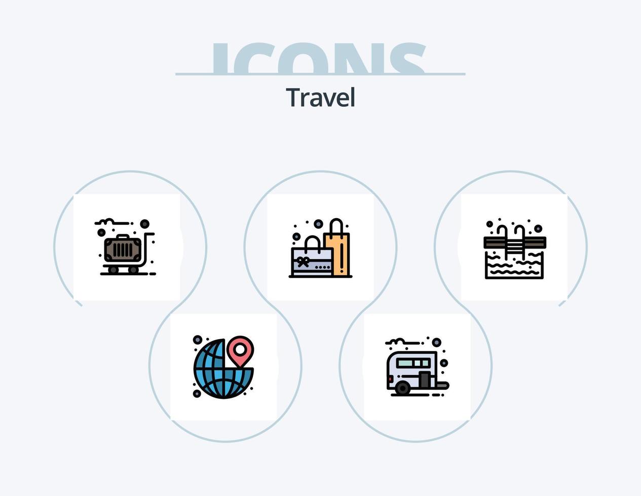 paquete de iconos llenos de línea de viaje 5 diseño de iconos. hotel. alimento. destino. productos alimento vector