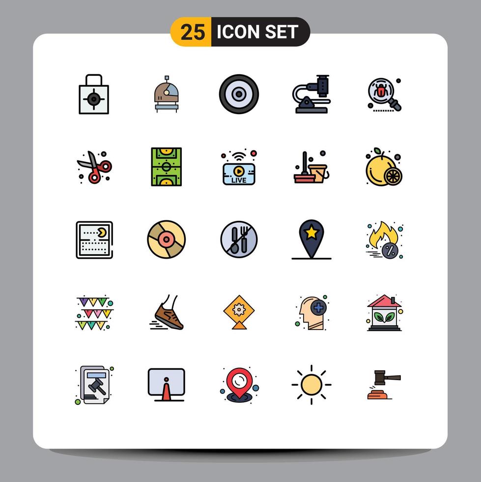 Universal Icon Symbols Group of 25 Modern Filled line Flat Colors of antivirus microscope mobile microbiology chemistry Editable Vector Design Elements
