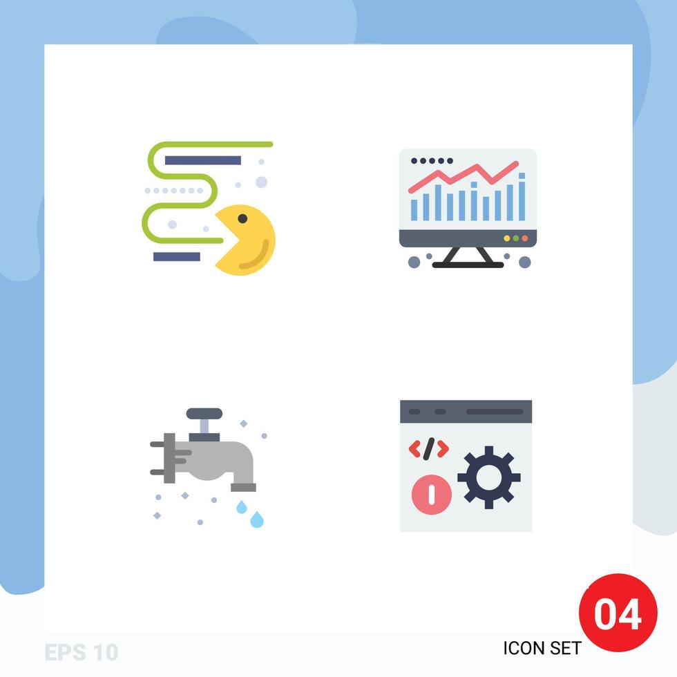 Set of 4 Vector Flat Icons on Grid for competition plumber play economy browser Editable Vector Design Elements