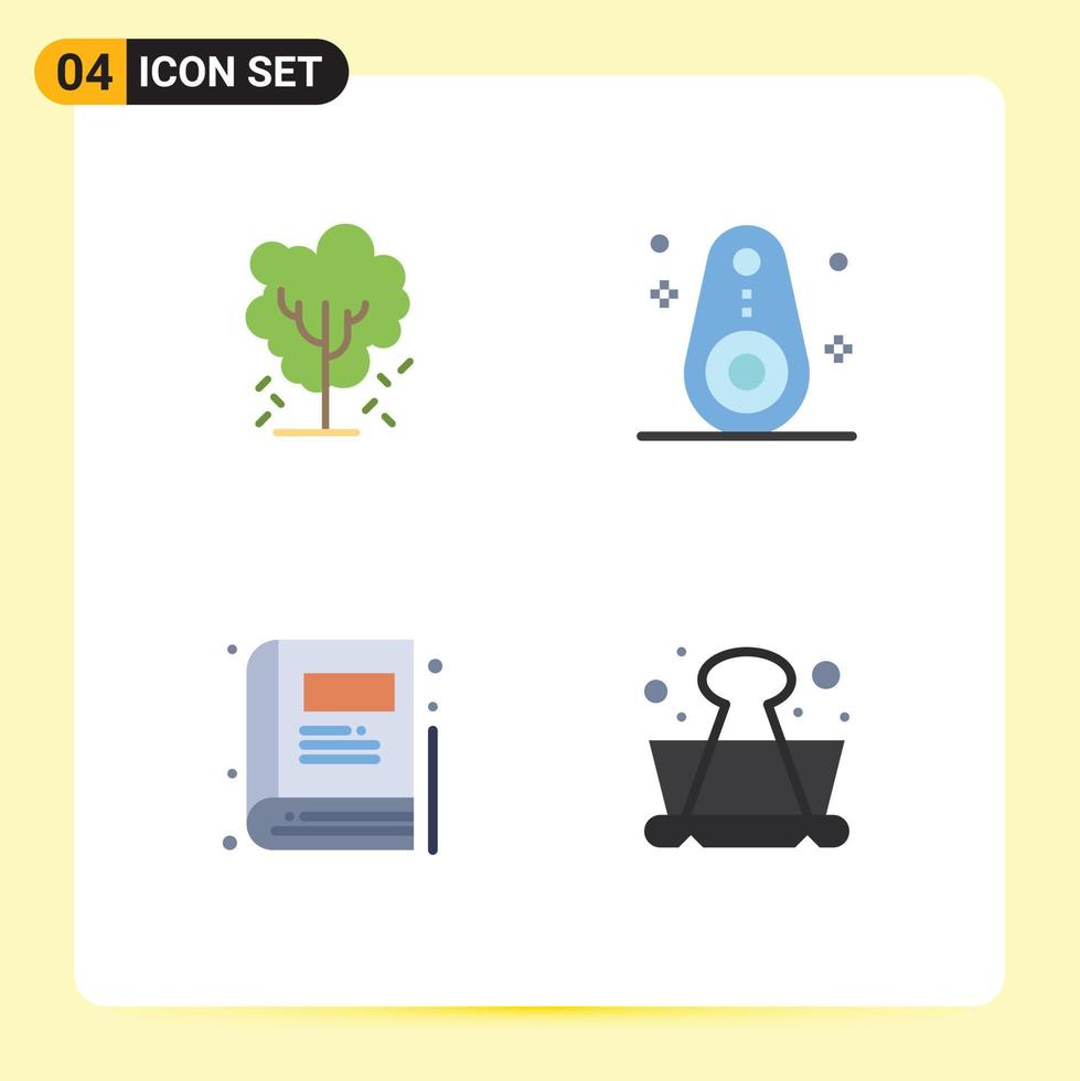 conjunto de 4 iconos modernos de la interfaz de usuario símbolos signos para los dispositivos de la naturaleza del libro del árbol educación elementos de diseño vectorial editables vector