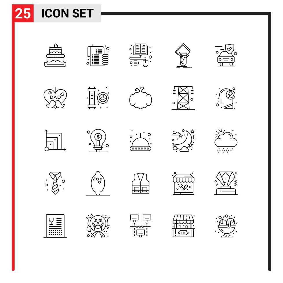 Pack of 25 creative Lines of security car distance learning testing study Editable Vector Design Elements