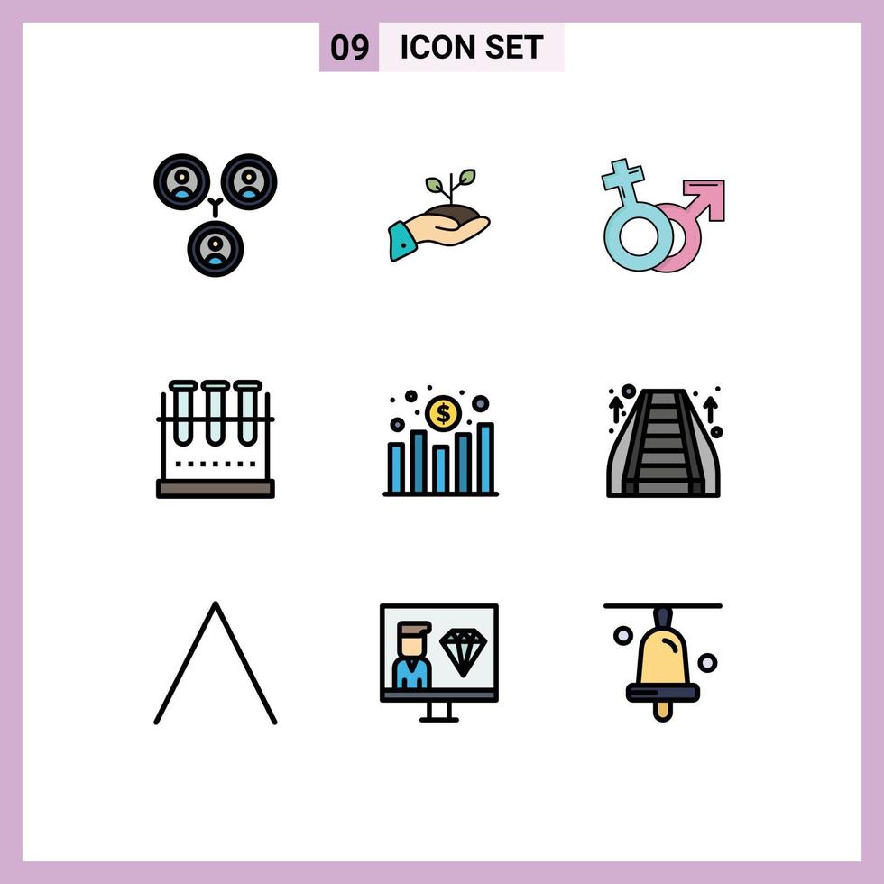 Set of 9 Modern UI Icons Symbols Signs for lab flask chemical flask money female mars Editable Vector Design Elements