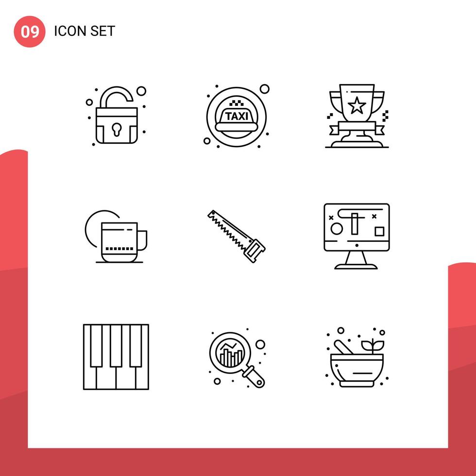 Pictogram Set of 9 Simple Outlines of bade saw win service hot Editable Vector Design Elements