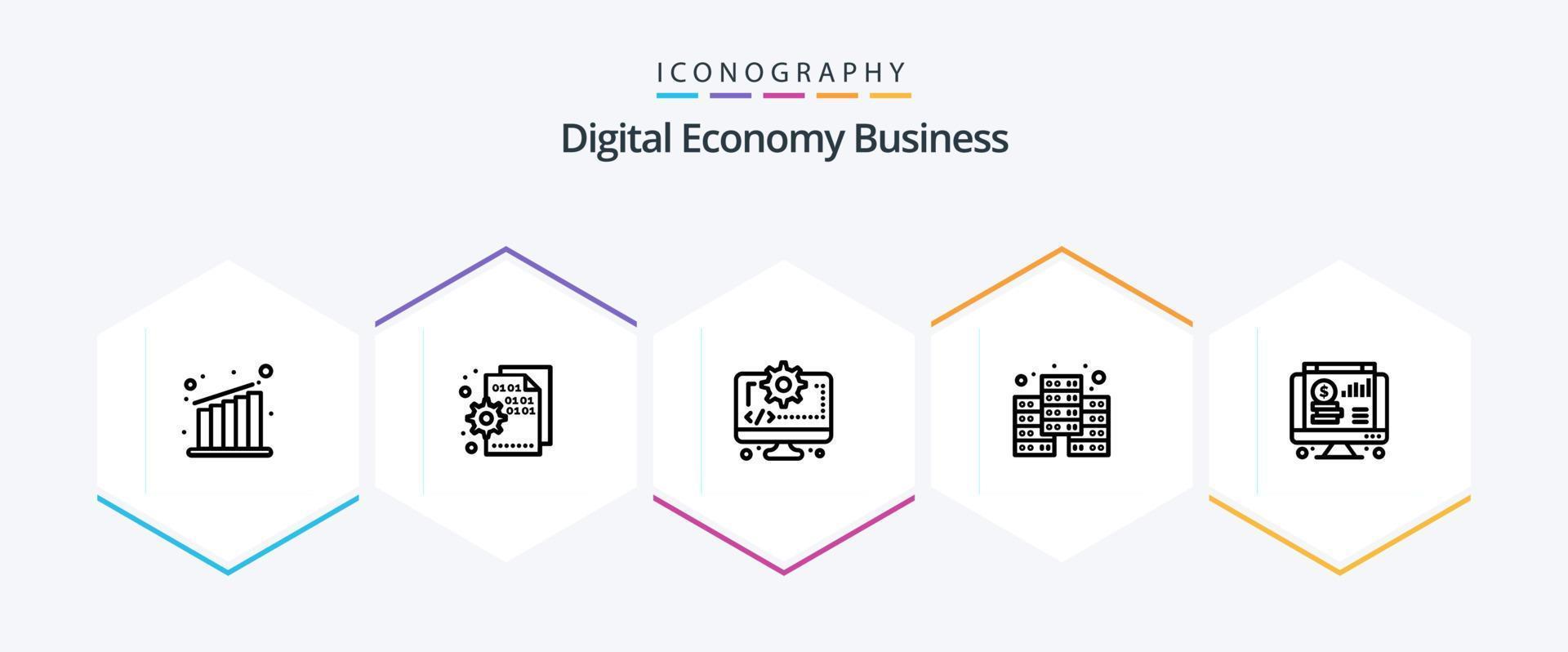 Digital Economy Business 25 Line icon pack including web. dollar. computer. database. digital vector