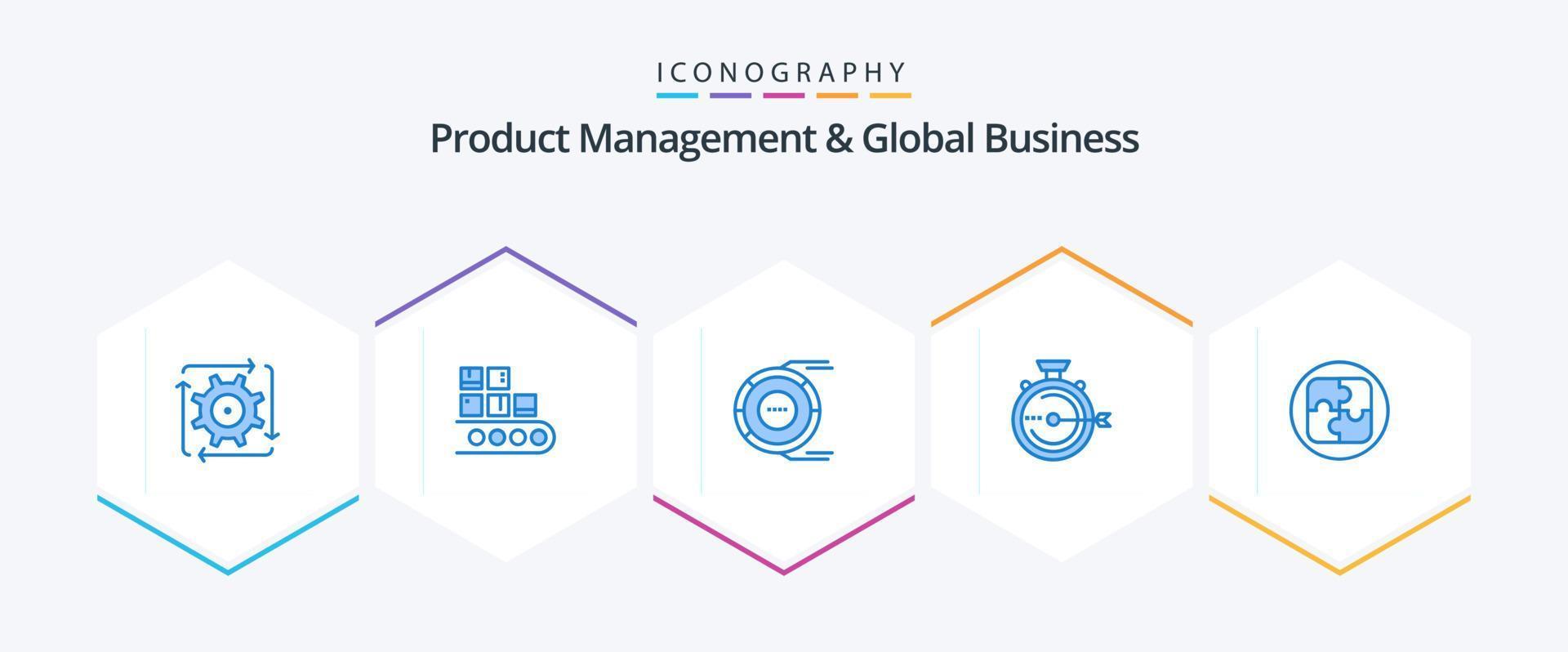 paquete de iconos azules de gestión de productos y negocios globales 25 que incluye optimización. lanzamiento. producto. recurso. diagrama vector