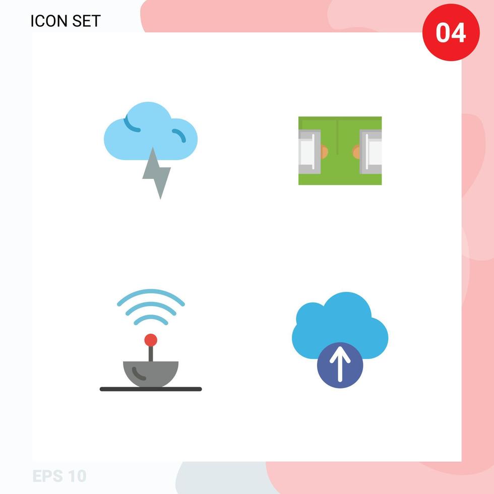 paquete de 4 iconos planos creativos de elementos de diseño de vectores editables en el espacio de fútbol de la ciencia de la nube