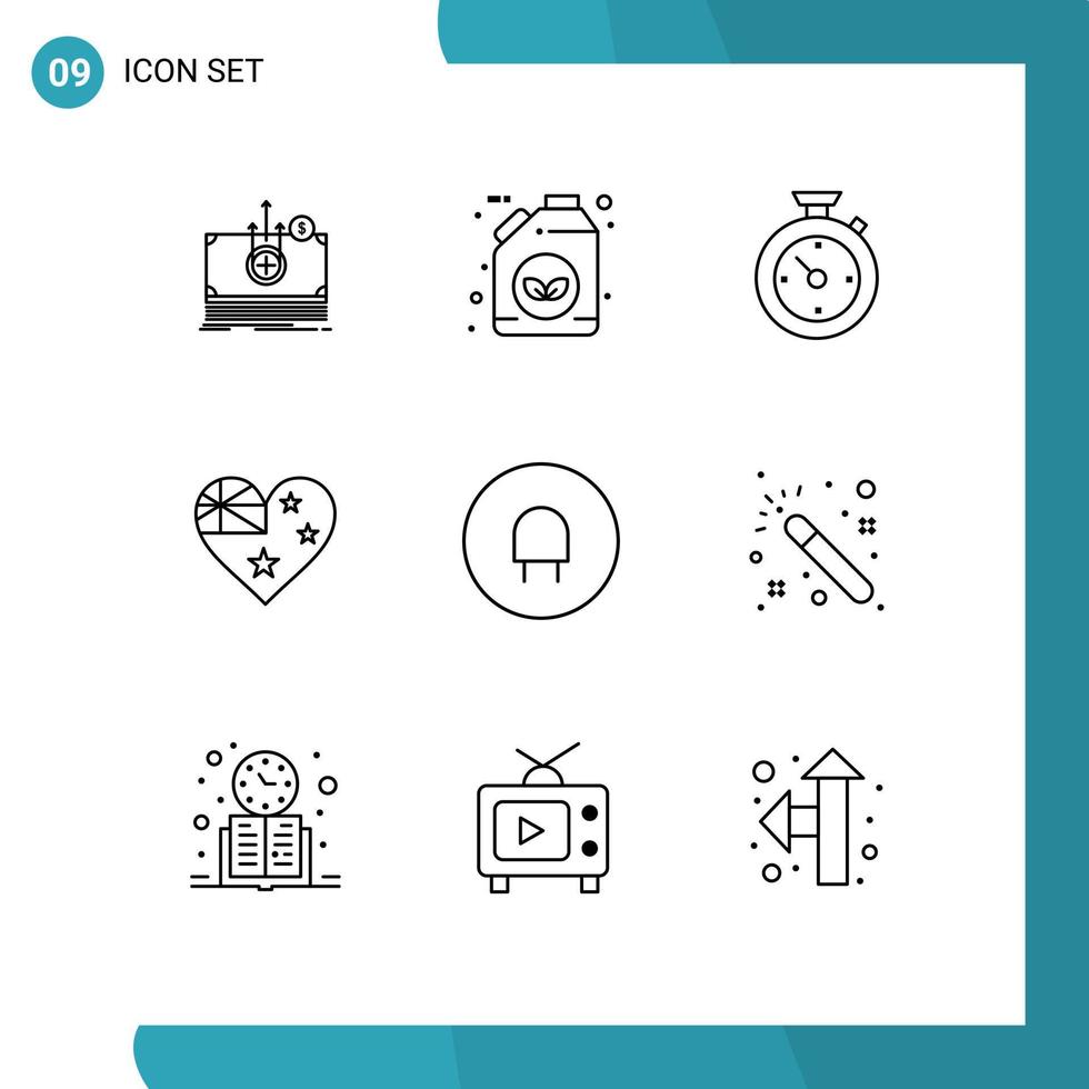 Pictogram Set of 9 Simple Outlines of electric nation compass flag australia Editable Vector Design Elements