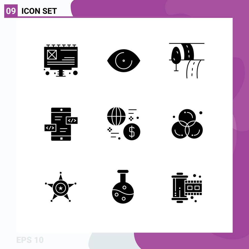 9 Universal Solid Glyphs Set for Web and Mobile Applications money exchange route currency div Editable Vector Design Elements