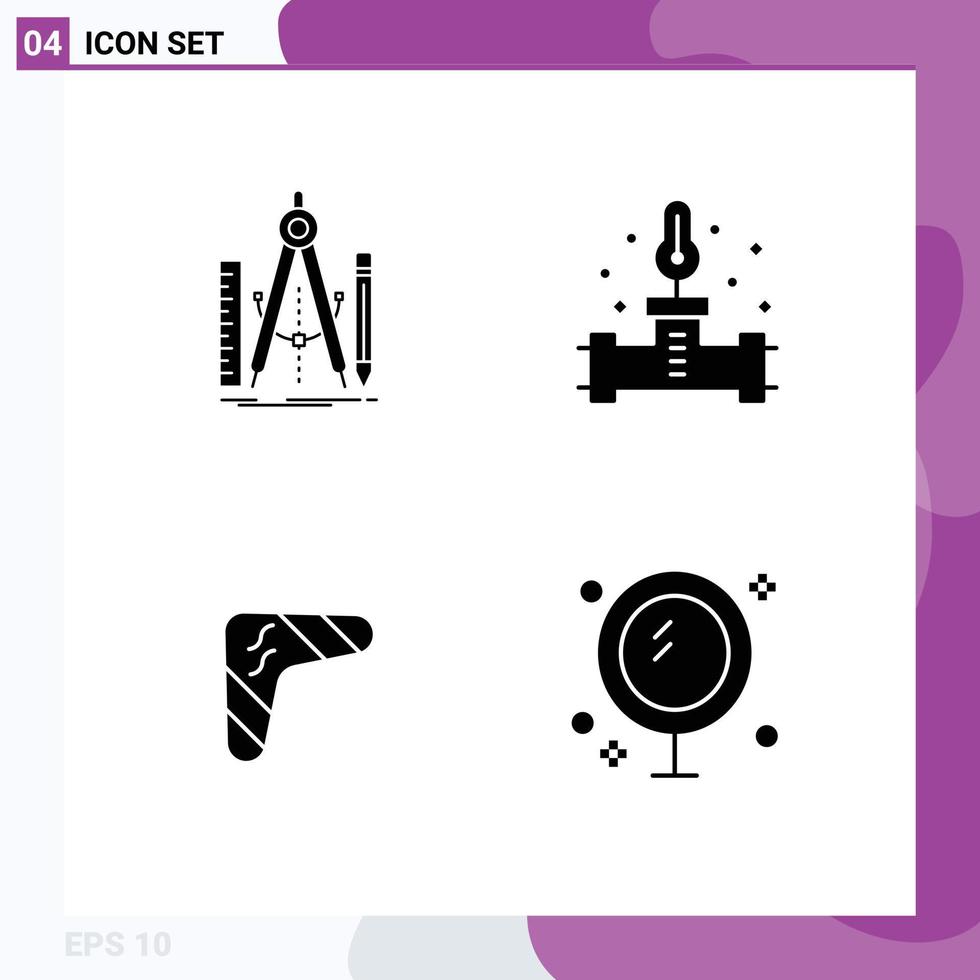 Modern Set of 4 Solid Glyphs and symbols such as build australia math plumber boomerang Editable Vector Design Elements