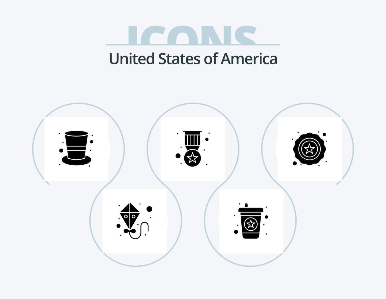 diseño de iconos del paquete de iconos de glifo de EE. UU. 5. . estrella. sombrero. policía. medalla vector