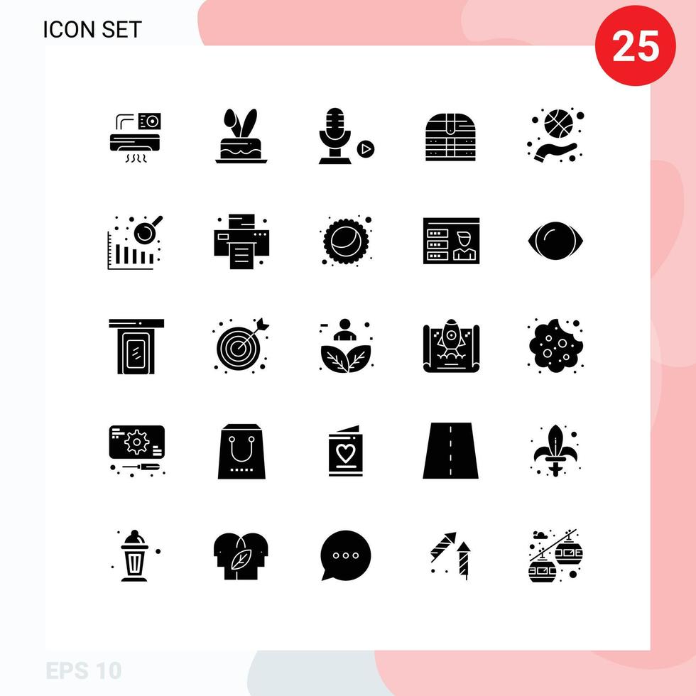 25 User Interface Solid Glyph Pack of modern Signs and Symbols of fitness security microphone ireland box Editable Vector Design Elements