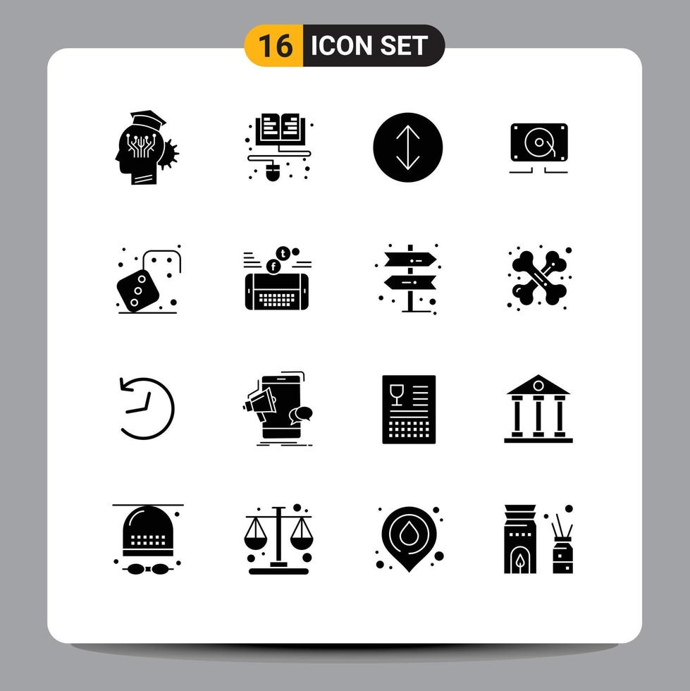 16 Thematic Vector Solid Glyphs and Editable Symbols of games competition online loud audio Editable Vector Design Elements