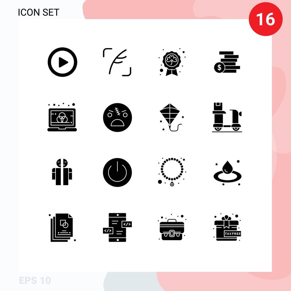 Set of 16 Modern UI Icons Symbols Signs for computer money leaf ghold coins money Editable Vector Design Elements