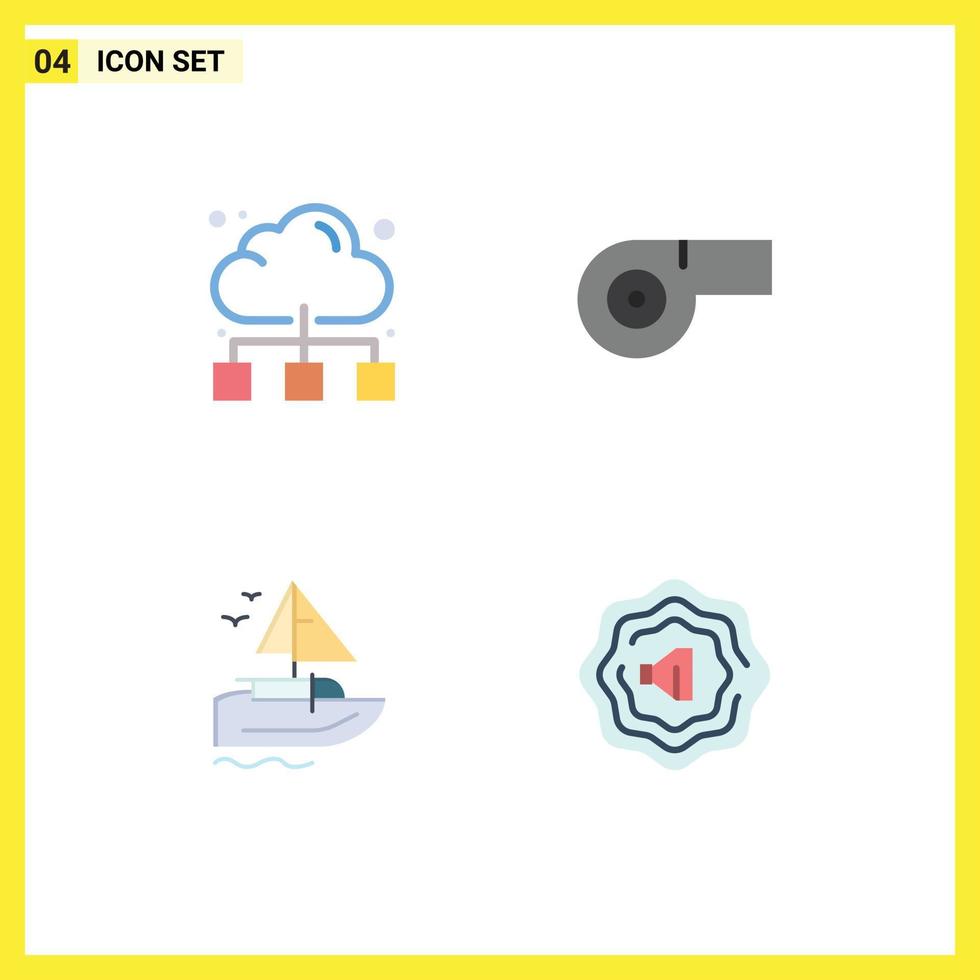 paquete de 4 signos y símbolos de iconos planos modernos para medios de impresión web como el barco de Internet en la nube 5 elementos de diseño de vectores editables