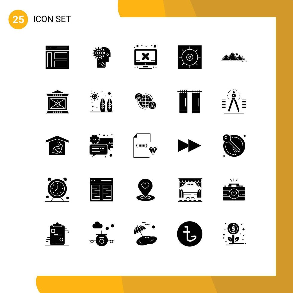 25 Universal Solid Glyphs Set for Web and Mobile Applications gears error man screen computer Editable Vector Design Elements