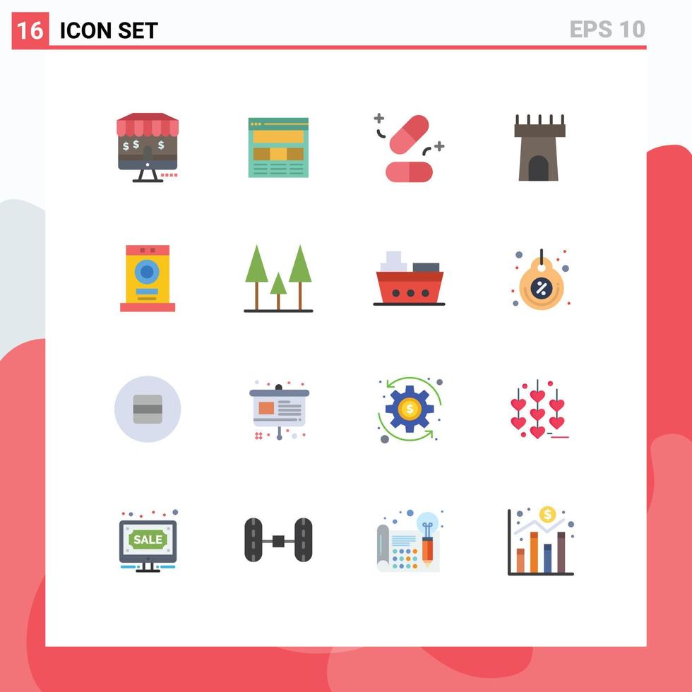 Mobile Interface Flat Color Set of 16 Pictograms of furniture clothes medicine sand beach Editable Pack of Creative Vector Design Elements