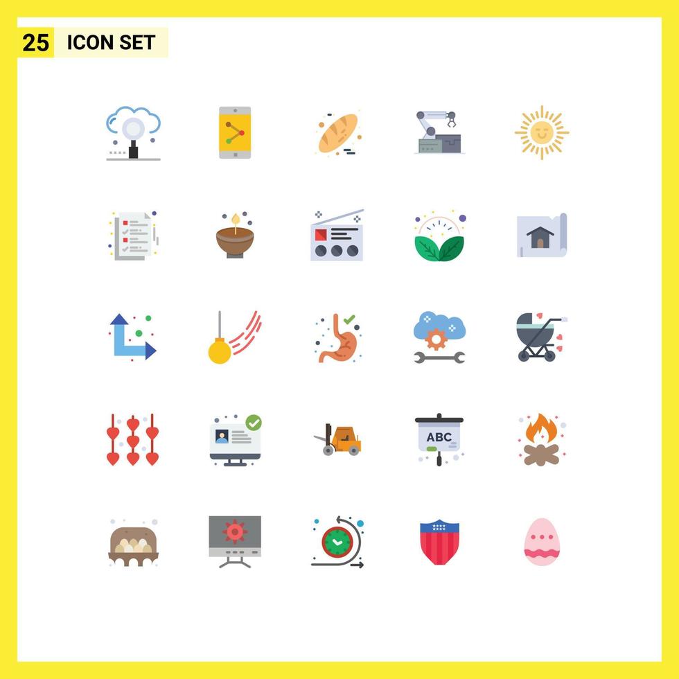 Mobile Interface Flat Color Set of 25 Pictograms of shinning technology baking arm atoumated Editable Vector Design Elements