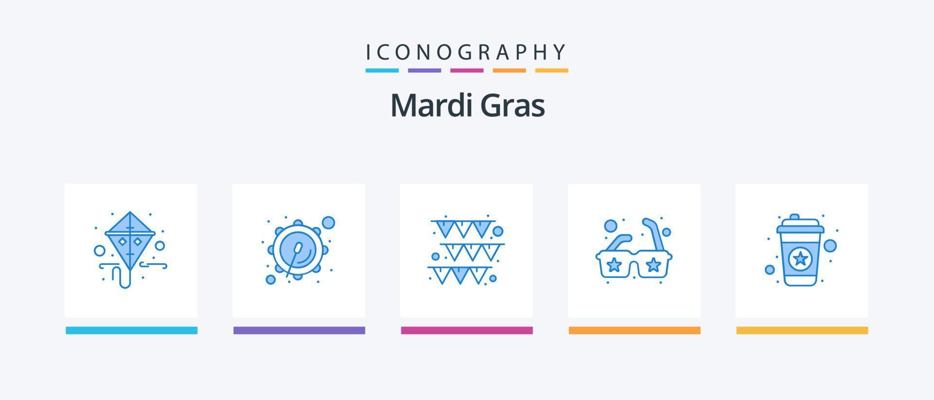 Mardi Gras Blue 5 Icon Pack Including . coffee. garland. tea. sunglasses. Creative Icons Design vector