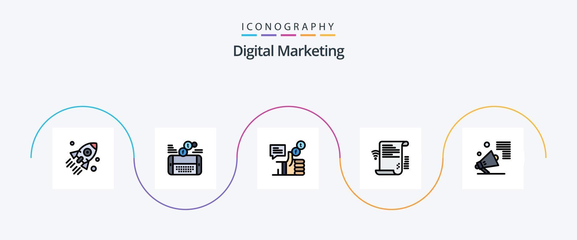 Digital Marketing Line Filled Flat 5 Icon Pack Including presentation. data. facebook. twitter. like vector
