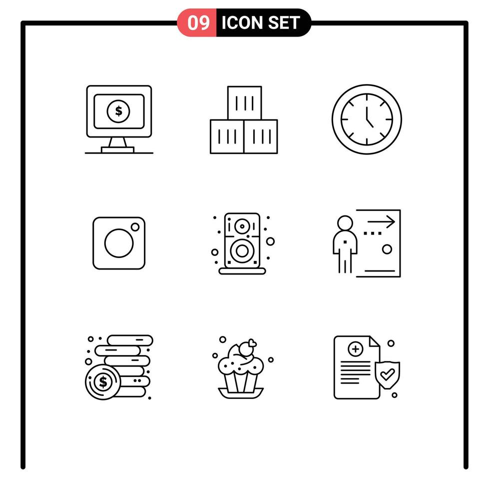 Modern Set of 9 Outlines and symbols such as player audio furniture social instagram Editable Vector Design Elements