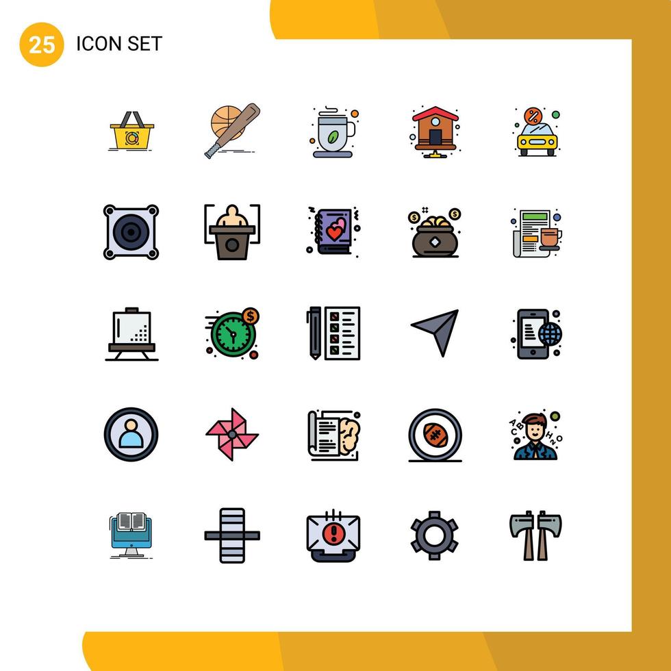 conjunto de 25 iconos modernos de la interfaz de usuario signos de símbolos para la página de índice de descuento diversión página de inicio taza de café elementos de diseño vectorial editables vector