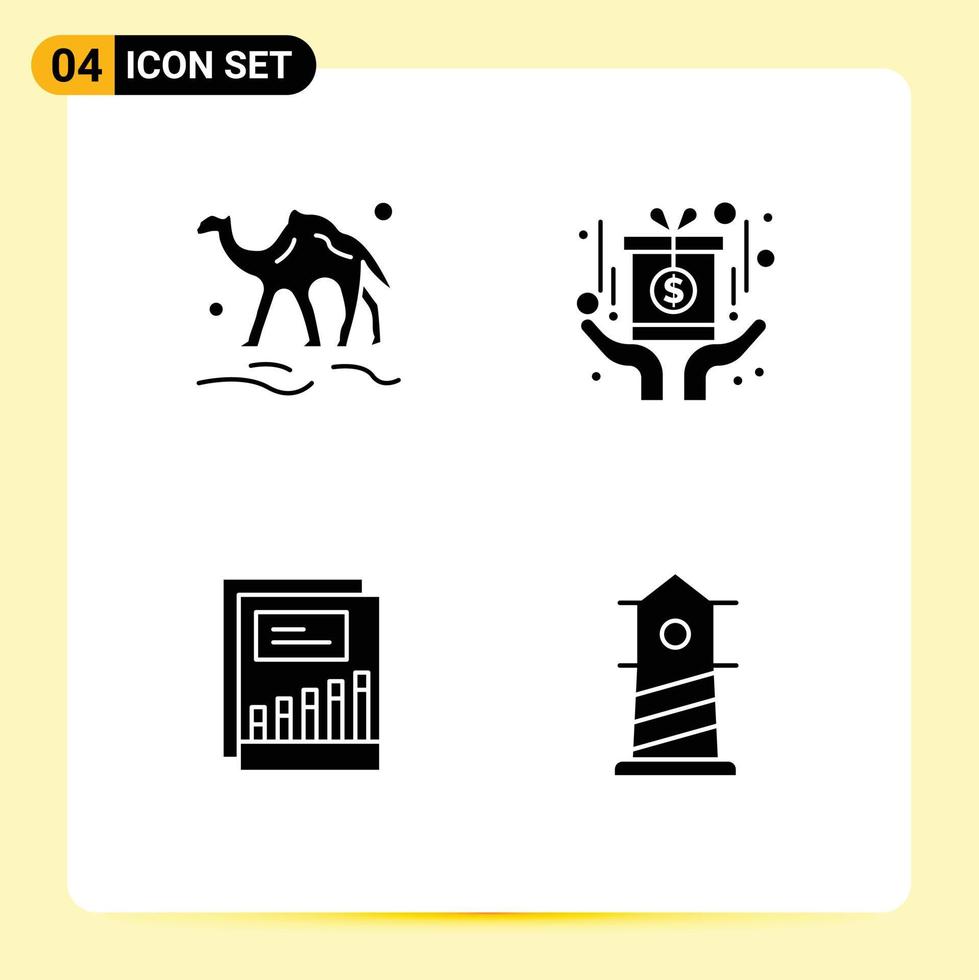 Pictogram Set of 4 Simple Solid Glyphs of camel growth desert medal growth Editable Vector Design Elements
