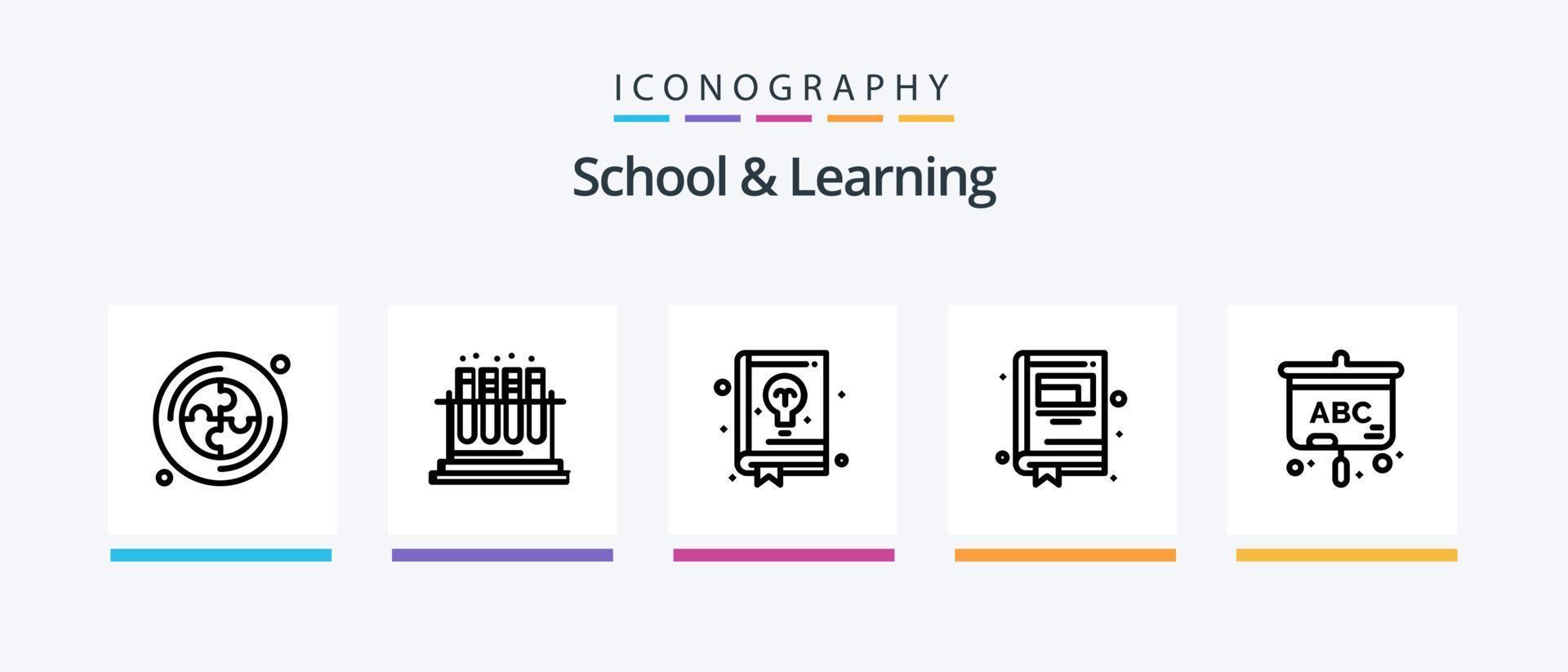 paquete de iconos de línea 5 de escuela y aprendizaje que incluye . pantalla. libro. proyector. educación. diseño de iconos creativos vector