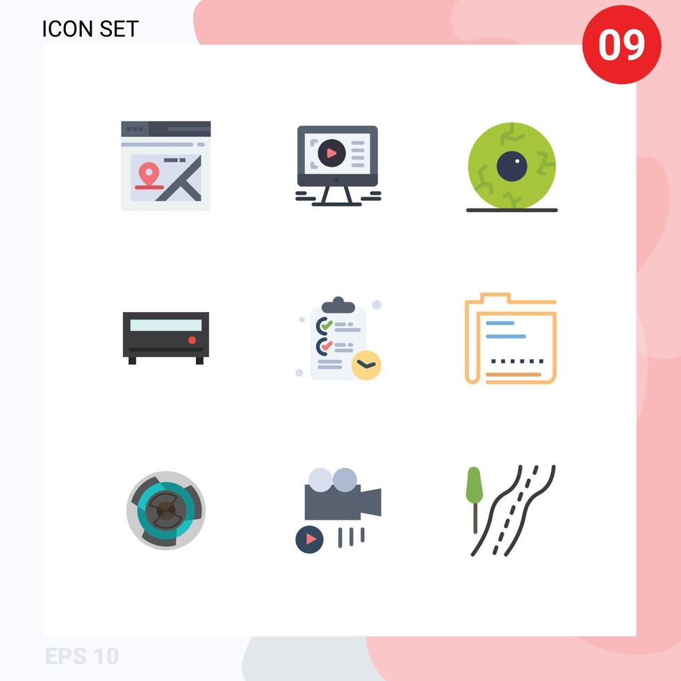 Modern Set of 9 Flat Colors Pictograph of tasks checklist eye player amplifier Editable Vector Design Elements