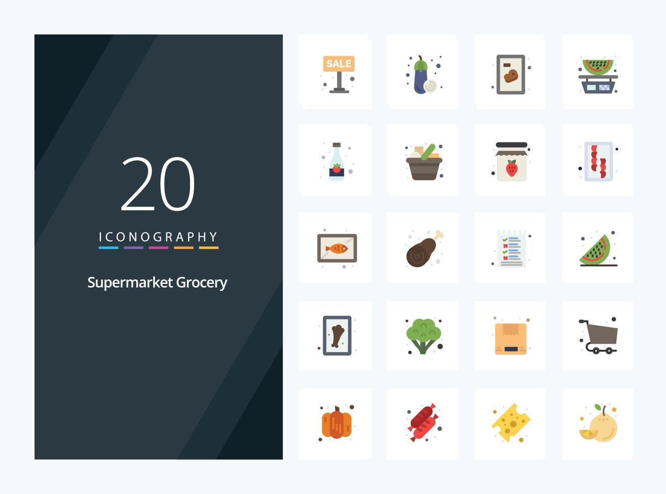 20 Grocery Flat Color icon for presentation vector