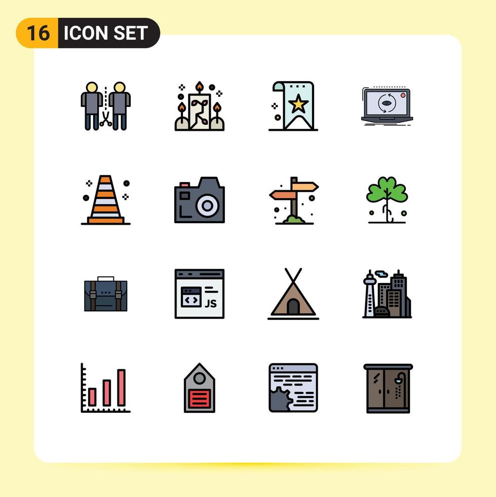 Pack of 16 creative Flat Color Filled Lines of software application ornamental app rank Editable Creative Vector Design Elements