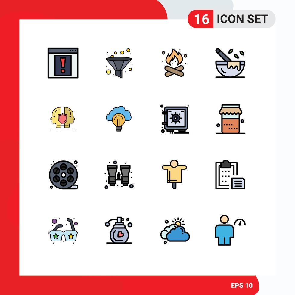 Universal Icon Symbols Group of 16 Modern Flat Color Filled Lines of face restaurant camping kitchenware boiling Editable Creative Vector Design Elements