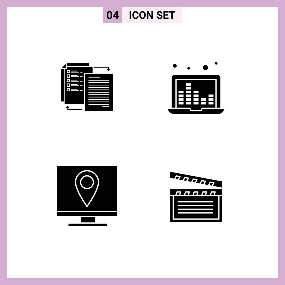 Mobile Interface Solid Glyph Set of 4 Pictograms of file address wlan sound bars contact us Editable Vector Design Elements