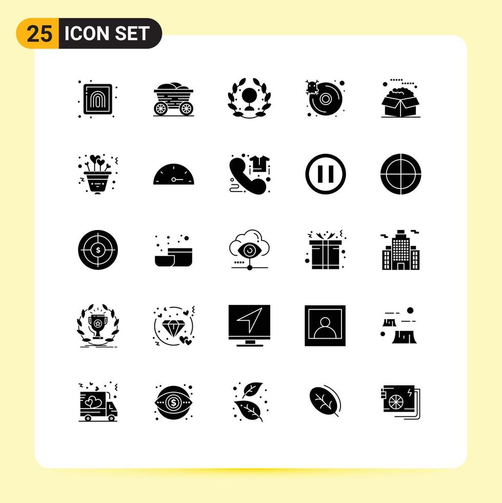 Set of 25 Vector Solid Glyphs on Grid for open server earth infected database Editable Vector Design Elements